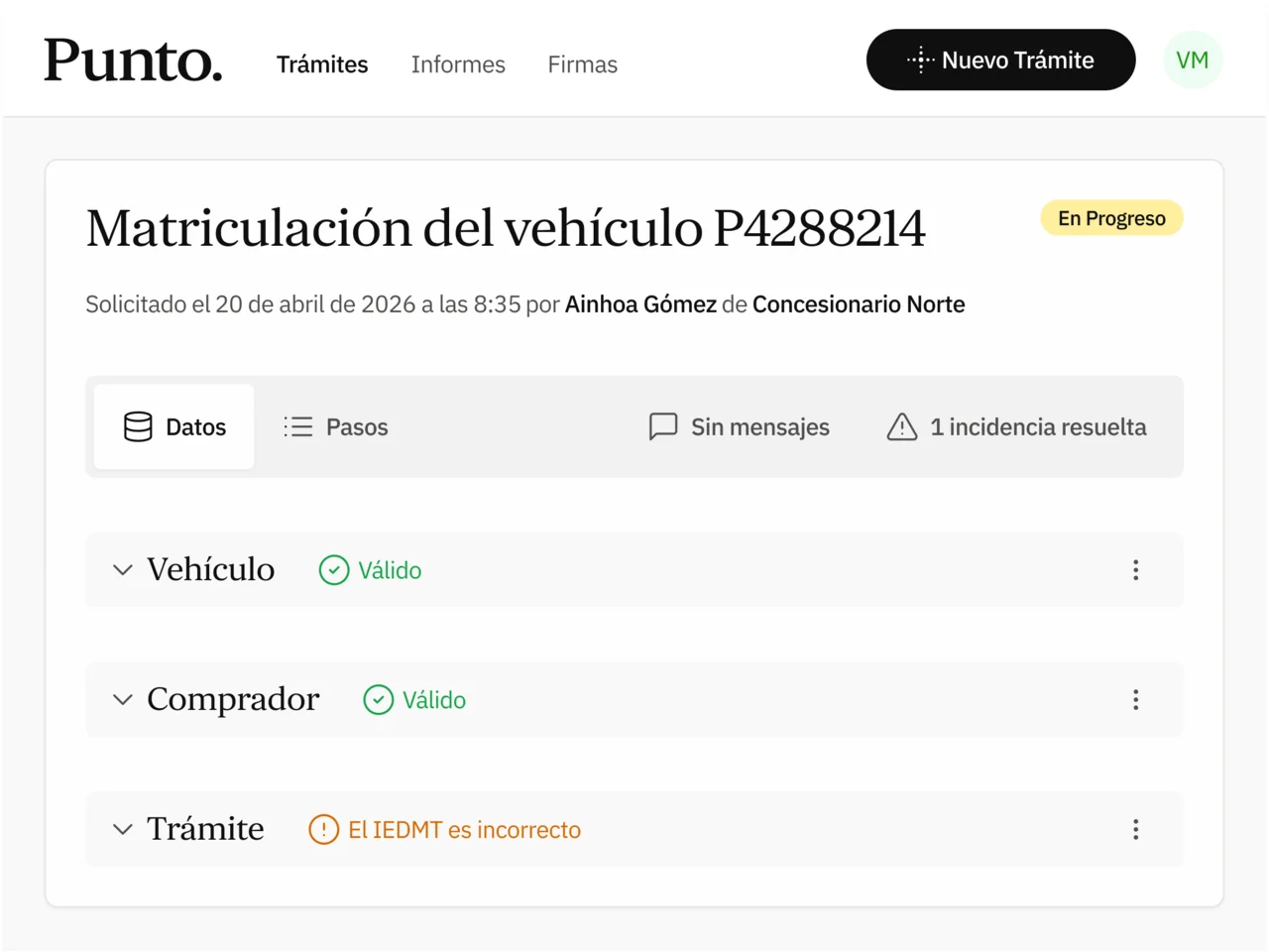 Alerta de incidencia detectada en la documentación del vehículo